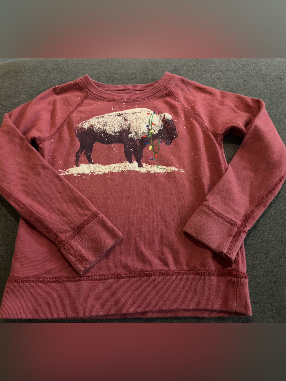 Crewcuts Maroon Long-Sleeve Buffalo Christmas Lights Graphic Sweatshirt